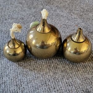 Mid Century Svend Jensen brass teardrop oil lamps